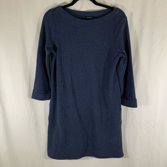 J Jill Sweater Dress Women's Small Blue Ribbed 3/4 Sleeve Round Neck Wearever Cl - Picture 1 of 7